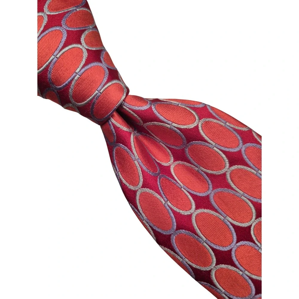 Ted Baker London‎ Mens Silk Necktie Pink Orange Purple Oval Geometric